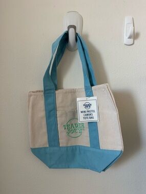 Trader Joe's Beige and Teal Canvas Tote Bag